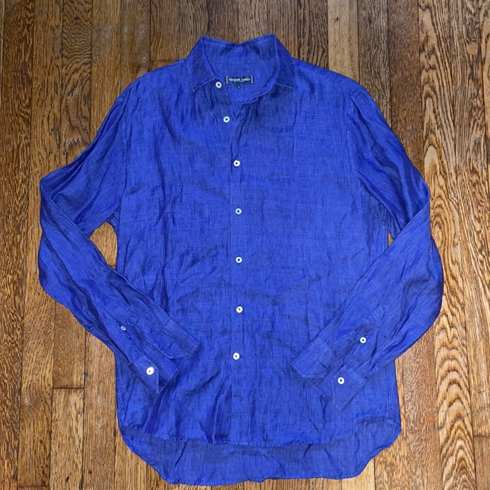 Frescobol Carioca: Dark Blue Linen Shirt